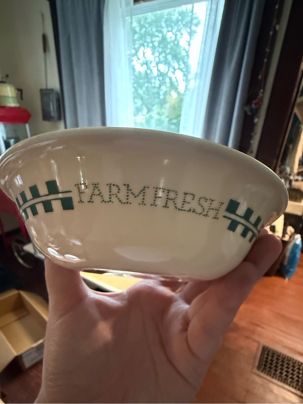 Corelle Cream Ceramic Bowl with Green FarmFresh Accent